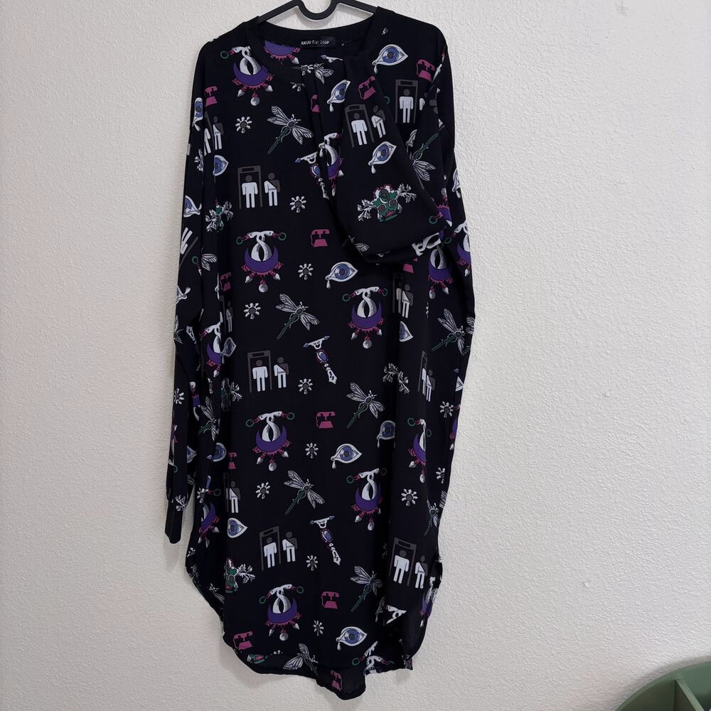 KKUU-TIST SHOP Surreal Graphic Print Black Tunic Art to Wear Size-Free size